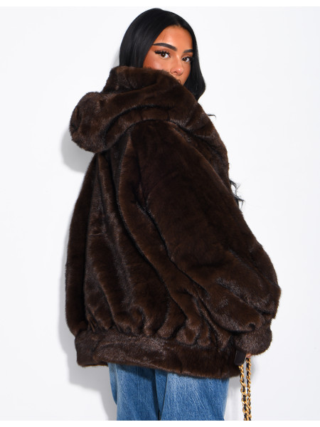 Oversized faux fur jacket with hood