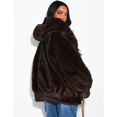 Oversized faux fur jacket with hood