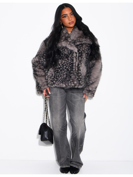 Faux fur jacket with a Bambi print
