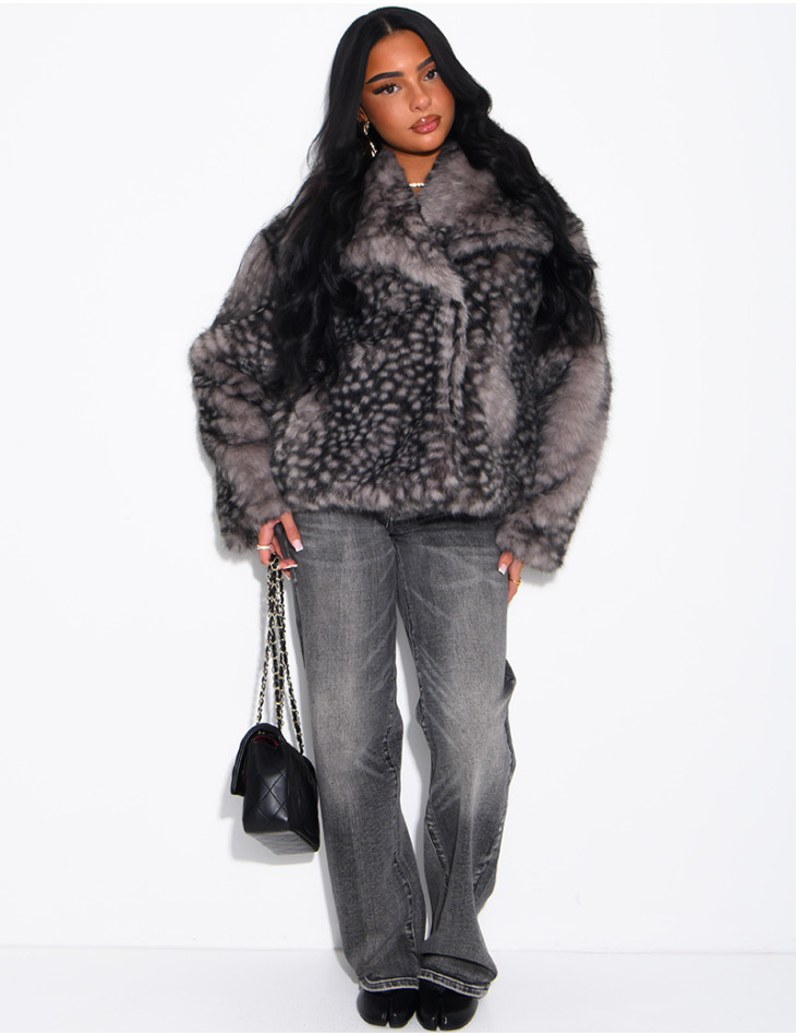 Faux fur jacket with a Bambi print