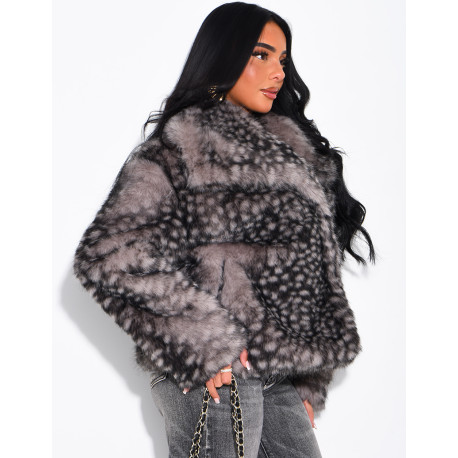Faux fur jacket with a Bambi print