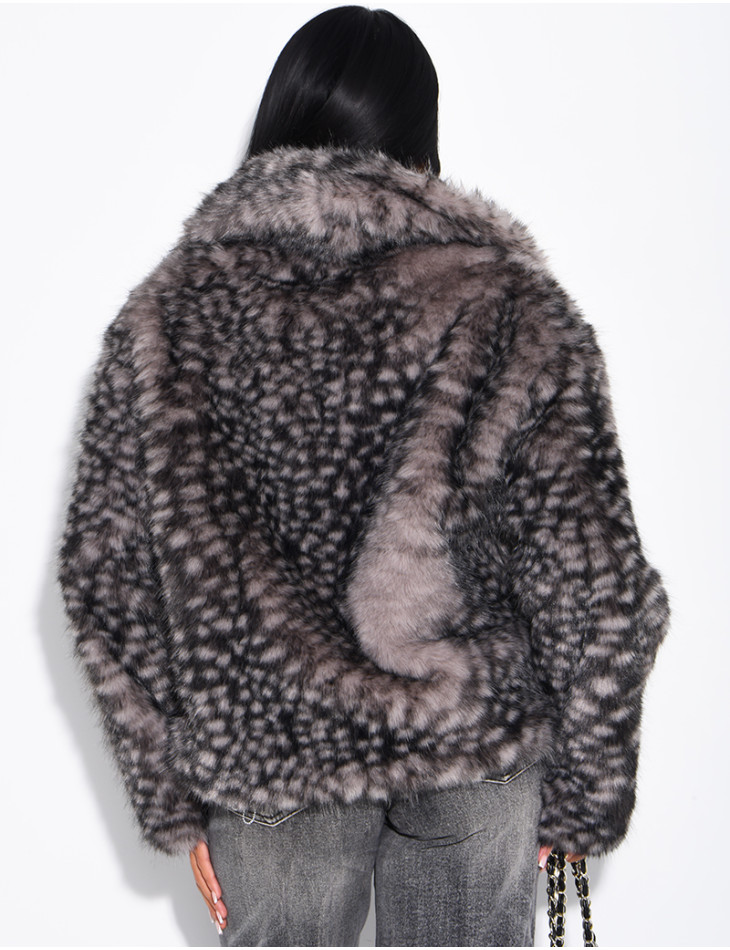 Faux fur jacket with a Bambi print
