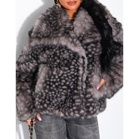 Faux fur jacket with a Bambi print