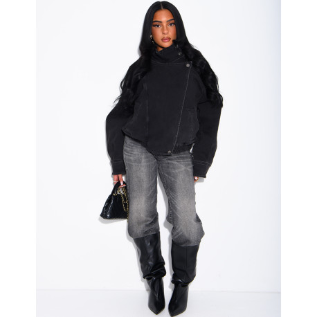 Oversize-Jeansjacke mit Stehkragen