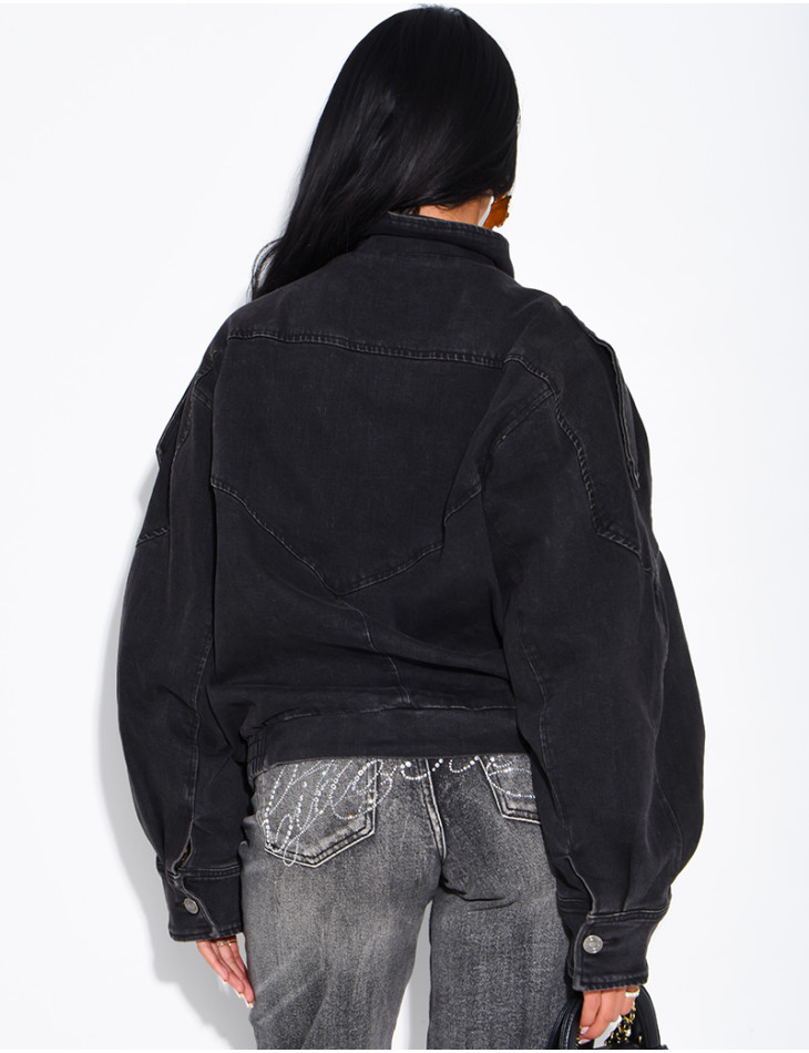 Oversize-Jeansjacke mit Stehkragen