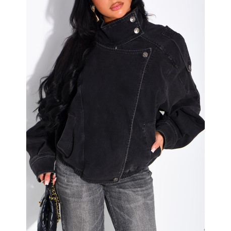 Oversize-Jeansjacke mit Stehkragen