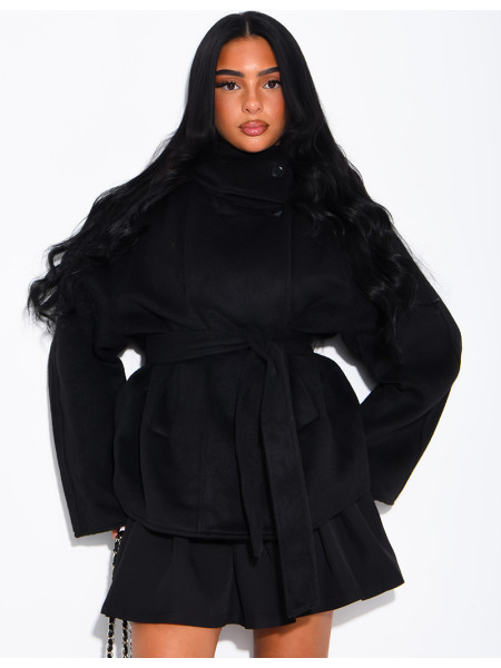 Manteau mi-long premium en laine à col montant