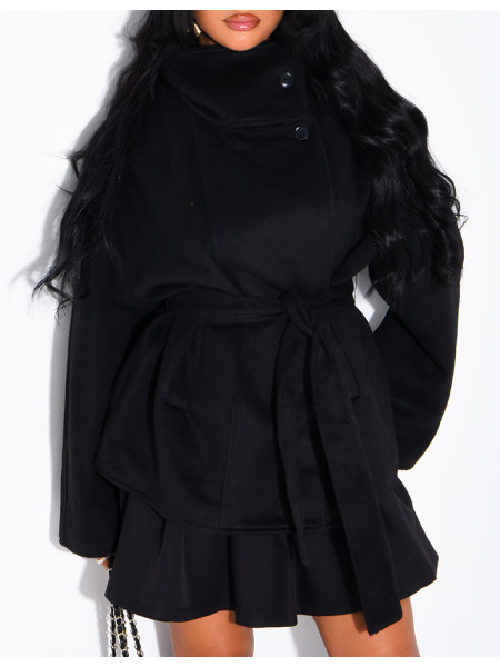 Manteau mi-long premium en laine à col montant