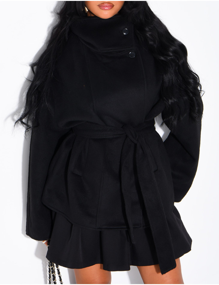 Manteau mi-long premium en laine à col montant