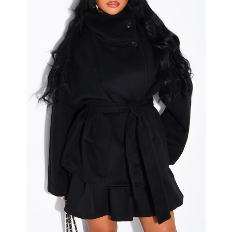 Manteau mi-long premium en laine à col montant
