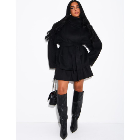 Manteau mi-long premium en laine à col montant