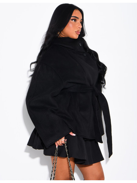 Manteau mi-long premium en laine à col montant