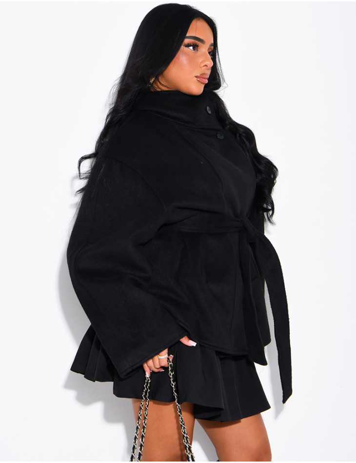 Manteau mi-long premium en laine à col montant