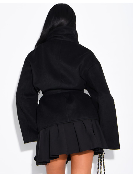 Manteau mi-long premium en laine à col montant