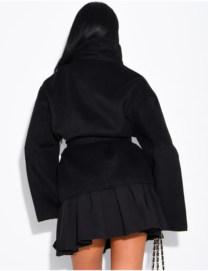 Manteau mi-long premium en laine à col montant