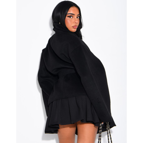 Manteau mi-long premium en laine à col montant