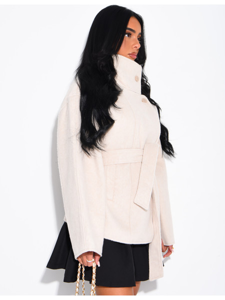 Manteau mi-long premium en laine à col montant