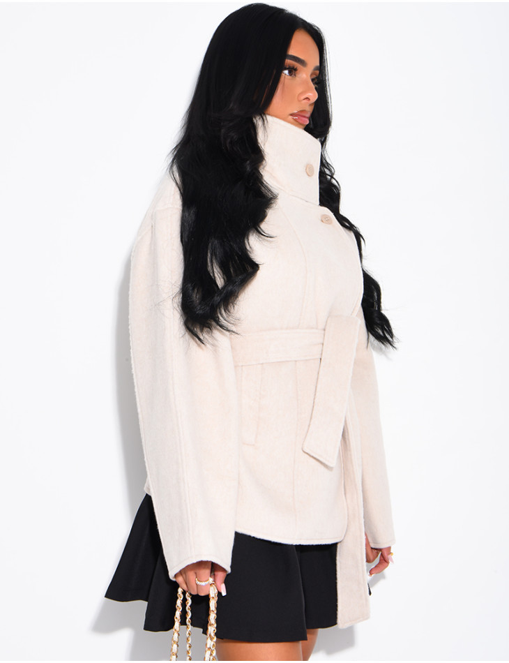 Manteau mi-long premium en laine à col montant