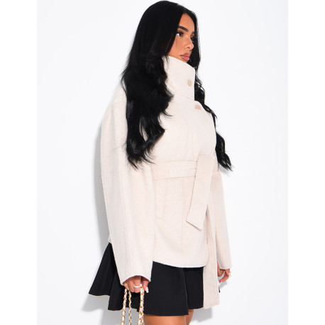 Manteau mi-long premium en laine à col montant