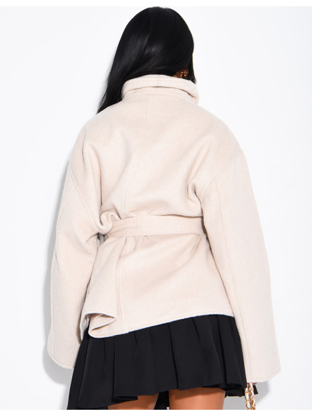 Manteau mi-long premium en laine à col montant