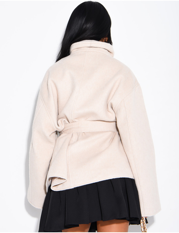 Manteau mi-long premium en laine à col montant