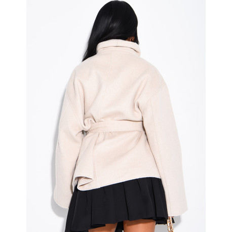 Manteau mi-long premium en laine à col montant