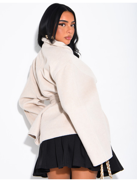 Manteau mi-long premium en laine à col montant