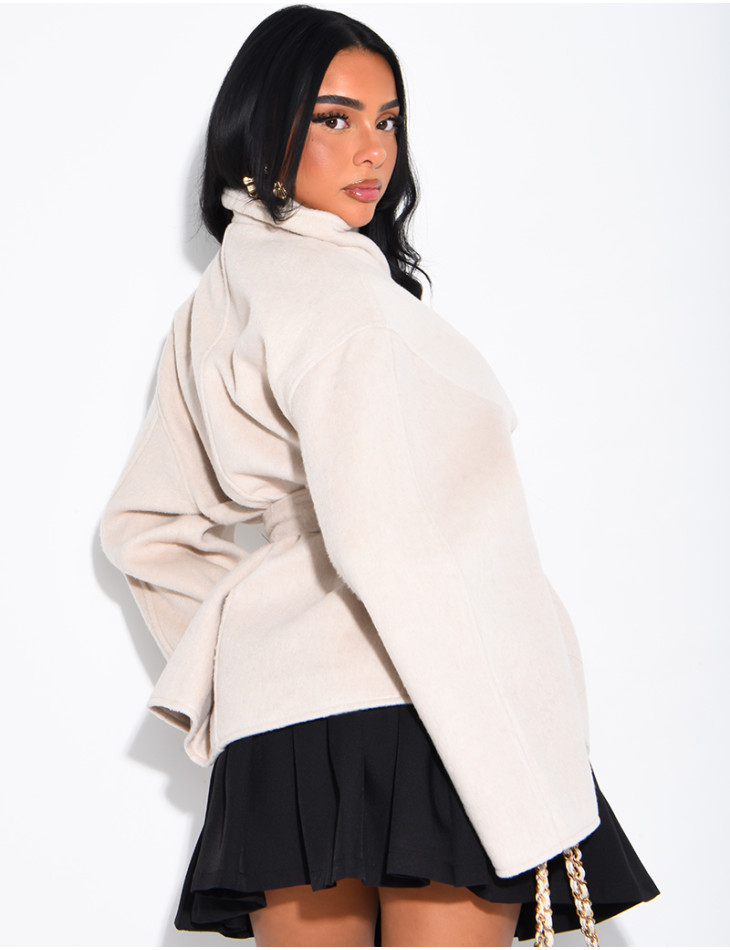Manteau mi-long premium en laine à col montant