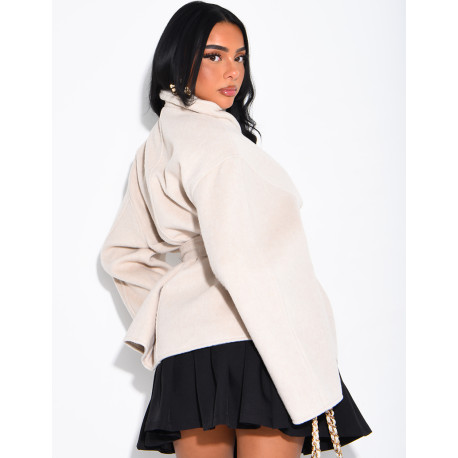 Manteau mi-long premium en laine à col montant