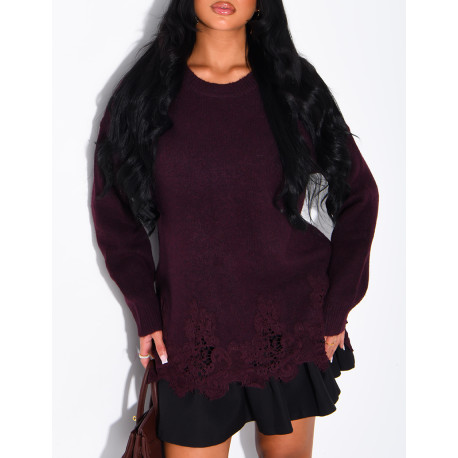 Oversized woollen jumper with lace trims