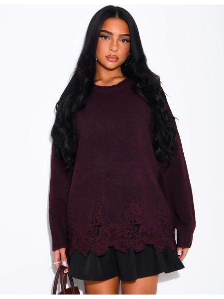 Oversized woollen jumper with lace trims
