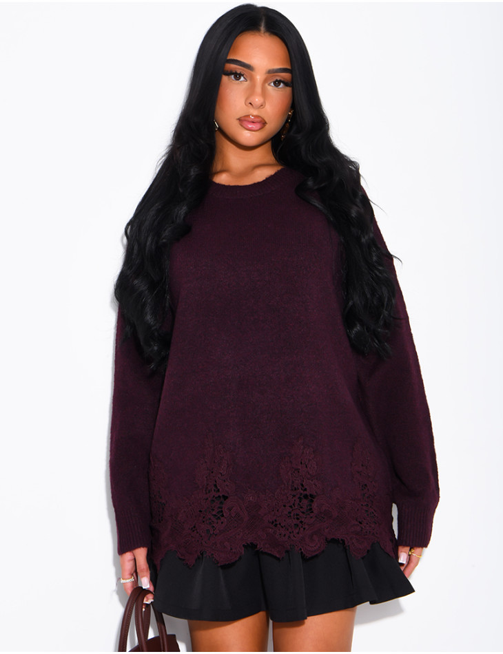 Oversized woollen jumper with lace trims