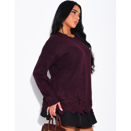 Oversized woollen jumper with lace trims