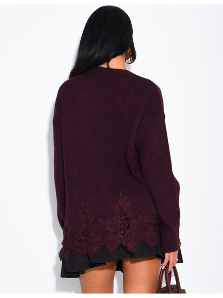 Oversized woollen jumper with lace trims
