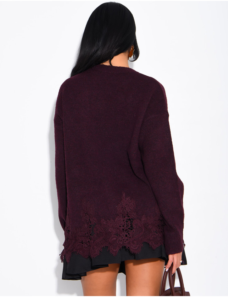 Oversized woollen jumper with lace trims