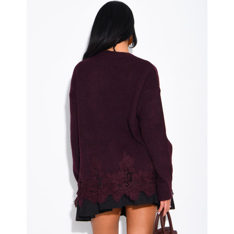 Oversized woollen jumper with lace trims