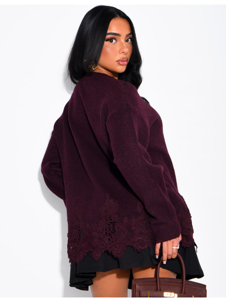 Oversized woollen jumper with lace trims