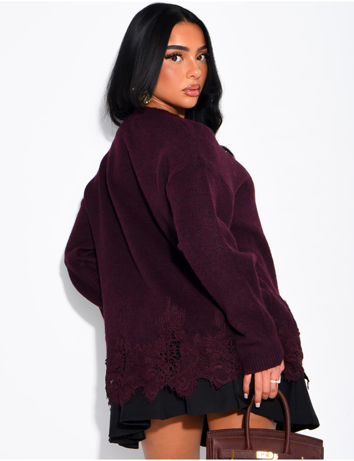 Oversized woollen jumper with lace trims