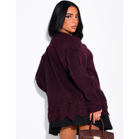 Oversized woollen jumper with lace trims