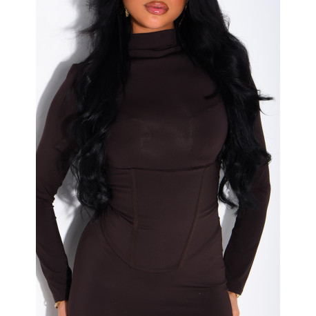 Ensemble robe courte manches longues et ceinture corset léopard