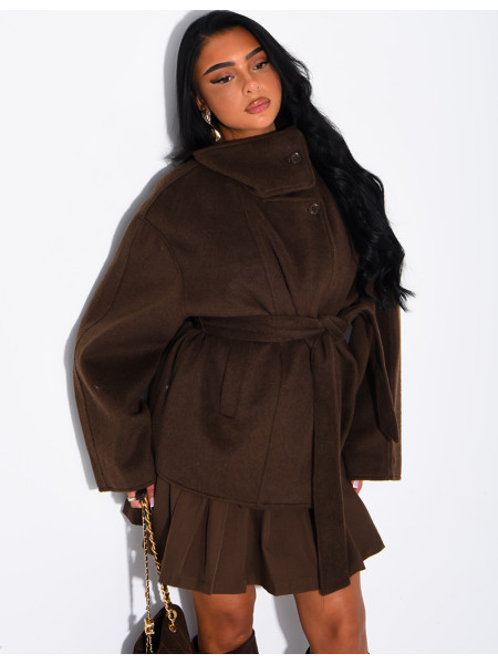 Manteau mi-long premium en laine à col montant