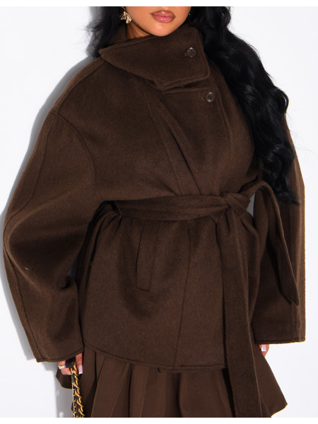 Manteau mi-long premium en laine à col montant
