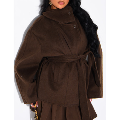 Manteau mi-long premium en laine à col montant