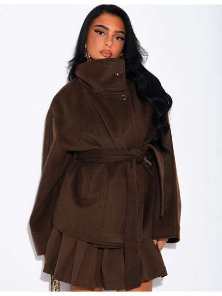 Manteau mi-long premium en laine à col montant