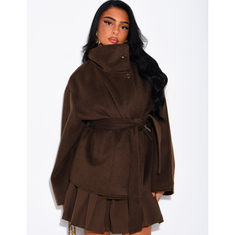 Manteau mi-long premium en laine à col montant