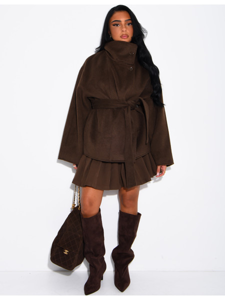 Manteau mi-long premium en laine à col montant