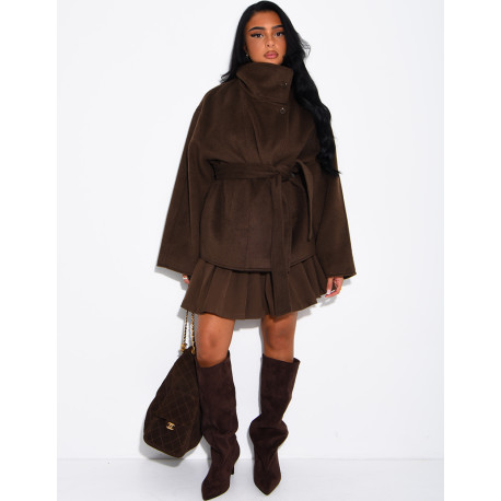 Manteau mi-long premium en laine à col montant