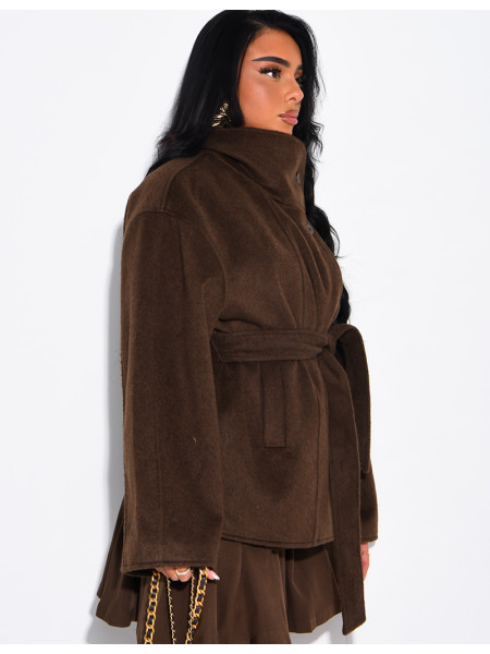 Manteau mi-long premium en laine à col montant