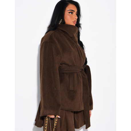 Manteau mi-long premium en laine à col montant