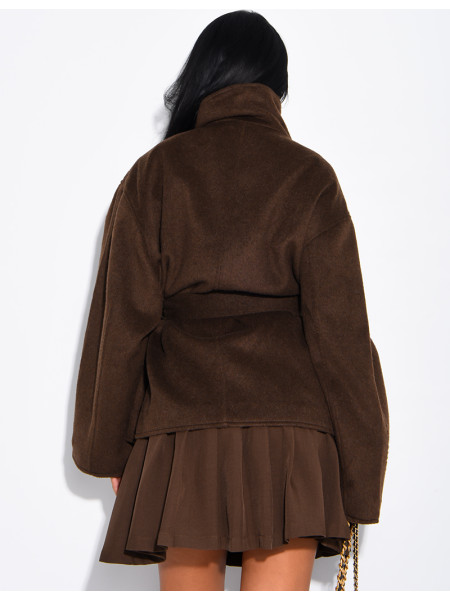 Manteau mi-long premium en laine à col montant